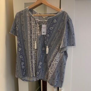 NWT Lucky Brand Paisley Patterned Women's Top with Tassel Detail